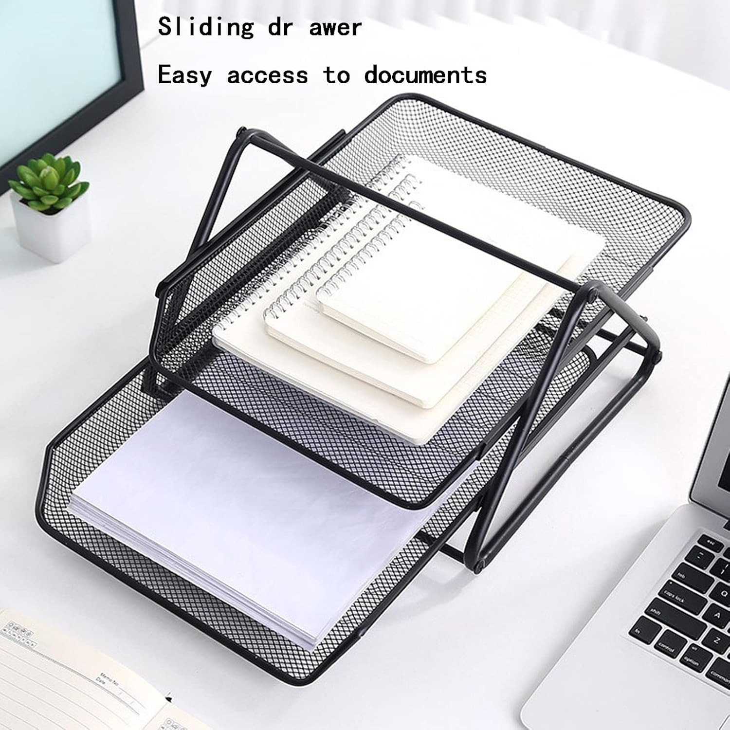 Metal Mesh Paper Tray Desk Organiser (2 Tier) image 3