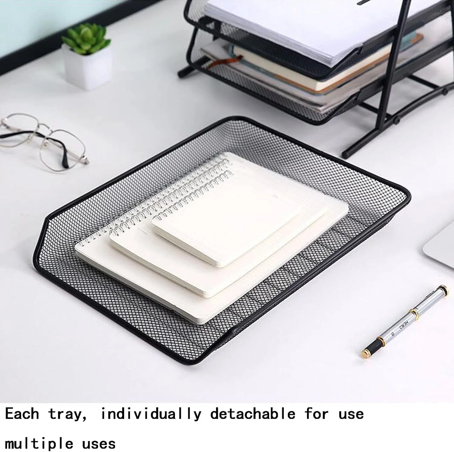 Metal Mesh Paper Tray Desk Organiser (2 Tier) image 4