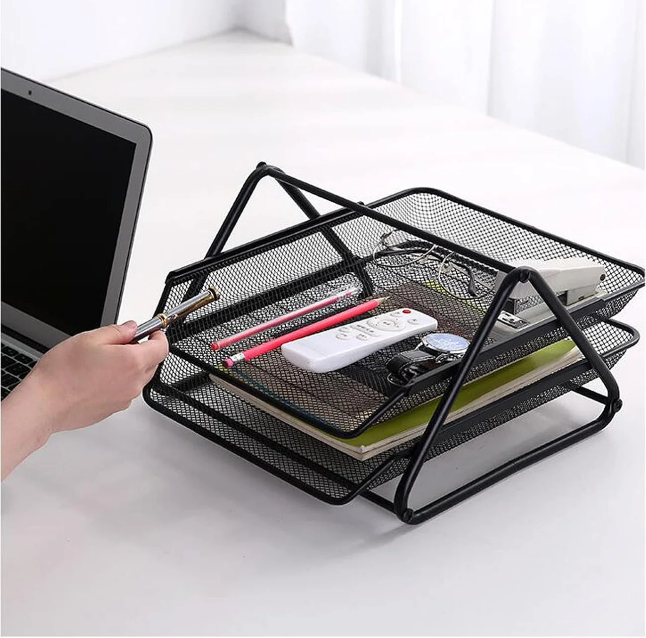 Metal Mesh Paper Tray Desk Organiser (2 Tier) image 5