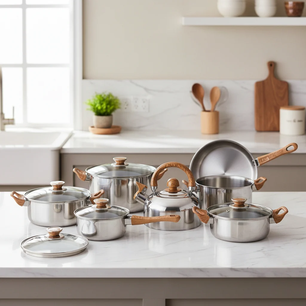 12-Piece Stainless Steel Cookware Set with Wooden Handles image 2