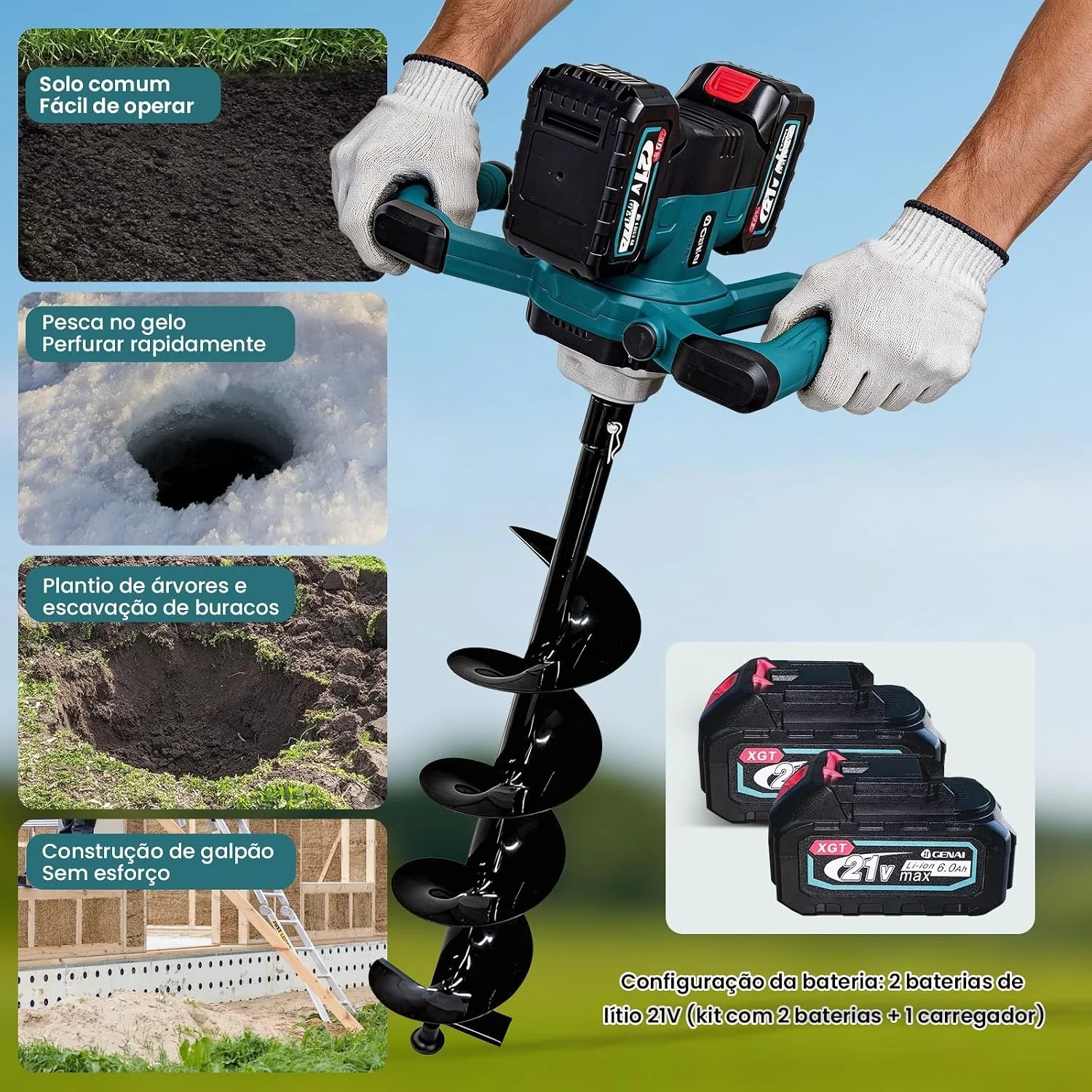 Electric Earth Auger Drill 600-1800W with Helicoidal Bit image 2