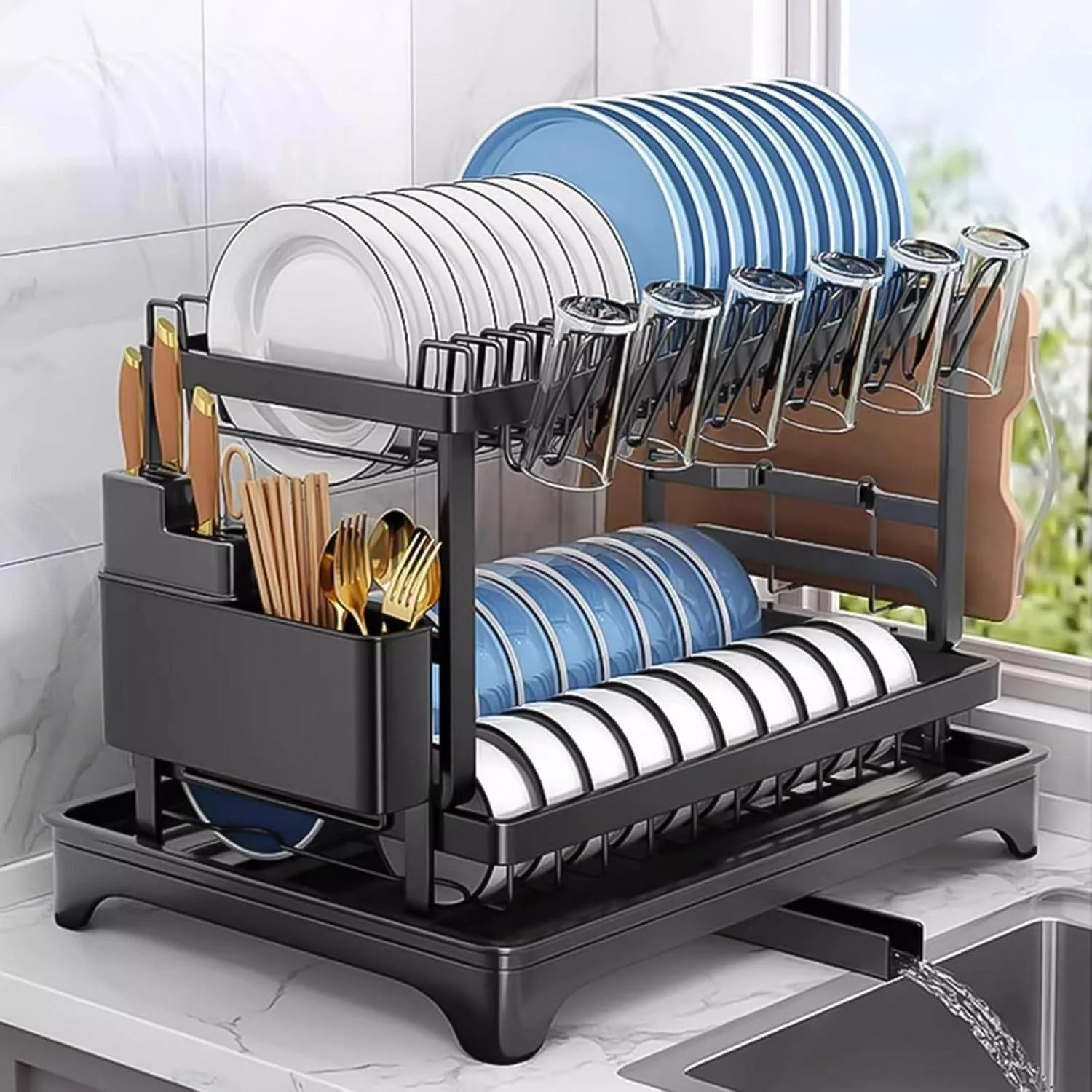 Auto Drain Dish Drying Rack (2 Tier) image 2