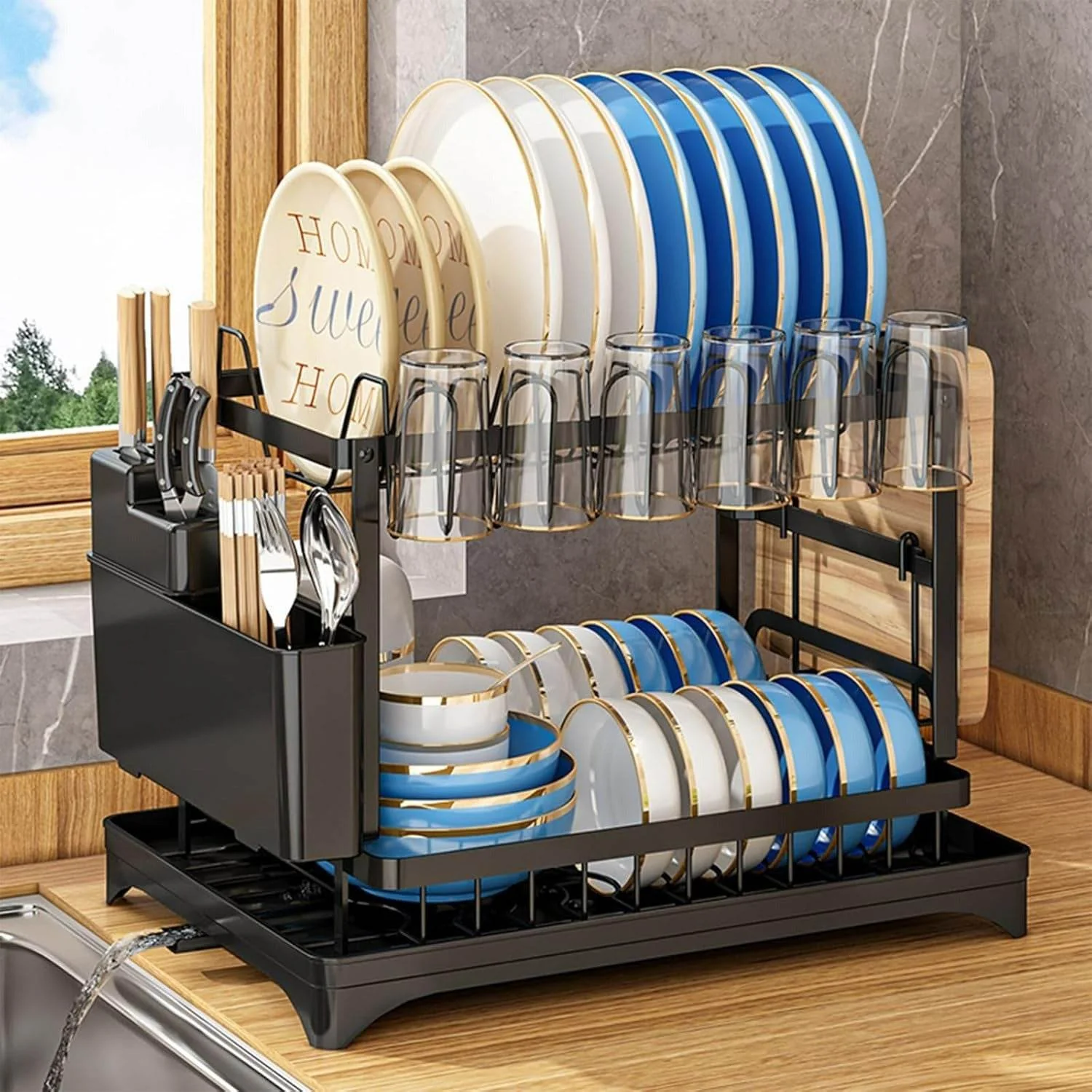 Auto Drain Dish Drying Rack (2 Tier) image 3