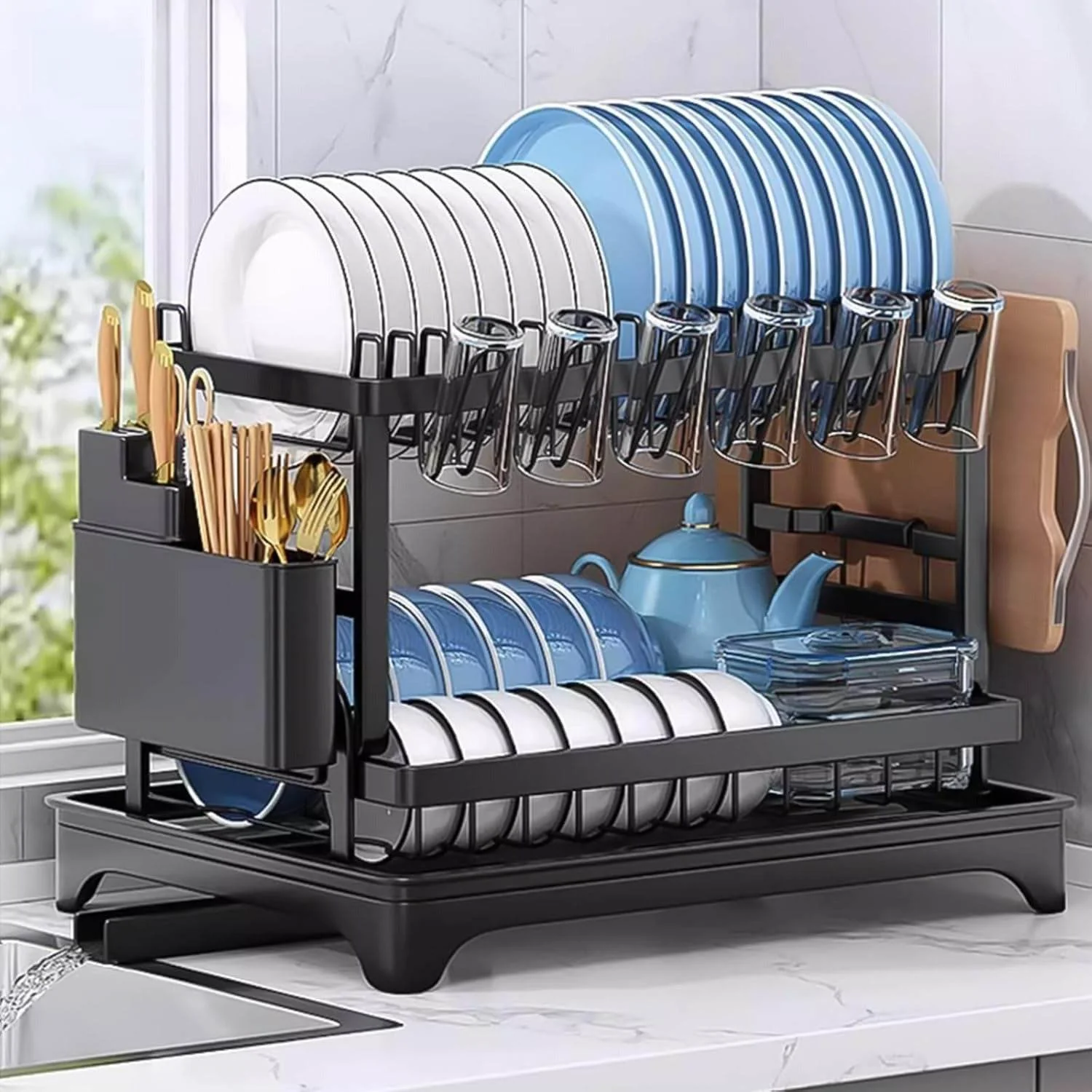 Auto Drain Dish Drying Rack (2 Tier) image 5